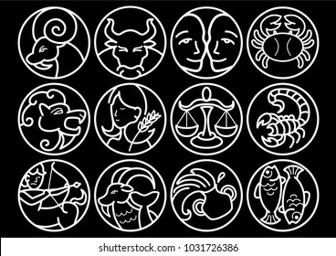 zodiac sign in line-art graphic style, black and white