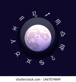 Zodiac sign and moon. Astrological horoscope. Vector illustration banner. Outer space.