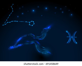 Zodiac sign on the starry sky. Astrological symbol. Zodiac circle on a blue background. Stars. Circle of Life.