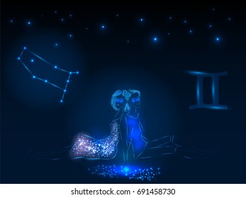 Zodiac sign on the starry sky. Astrological symbol. Zodiac circle on a blue background. Stars. Circle of Life.