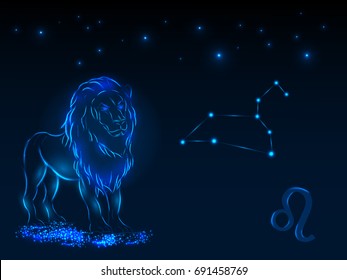 Zodiac sign on the starry sky. Astrological symbol. Zodiac circle on a blue background. Stars. Circle of Life.