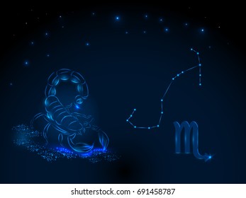 Zodiac sign on the starry sky. Astrological symbol. Zodiac circle on a blue background. Stars. Circle of Life.