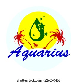 Zodiac sign with palm trees Aquarius vector illustration