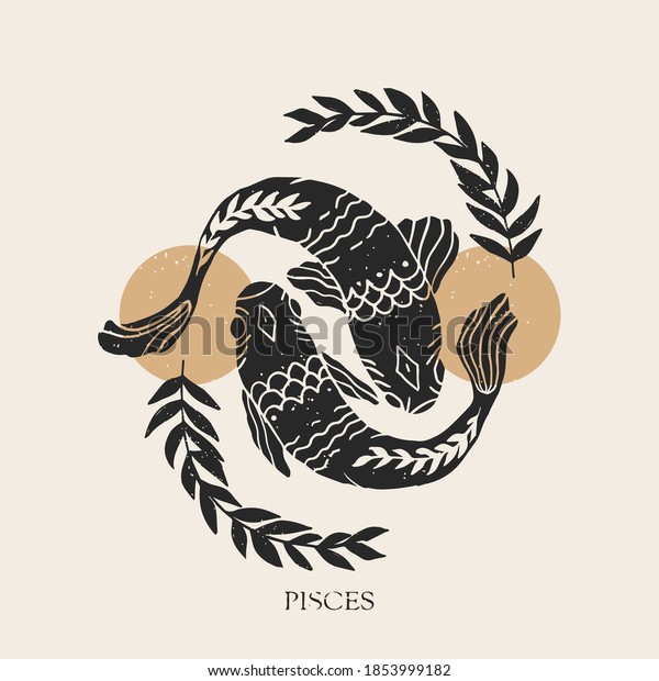 Zodiac sign Pisces in boho style. Trendy\
vector illustration.