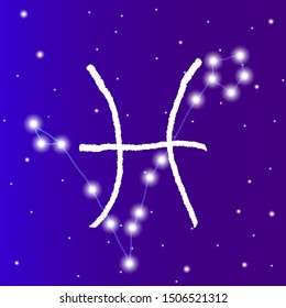 Zodiac sign pisces constellation and symbol. Zodiac constellation. Cosmic background.