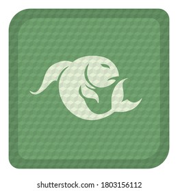 Zodiac Sign Pisces With Cube Pattern Vector Illustration. Horoscope Sign Pisces Button With Cube Texture Isolated On White Background. Fish On The Button