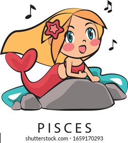 Zodiac sign of Pisces cute girl illustration vector, February 19 - March 20. Future telling, horoscope, alchemy, spirituality, occultism, fashion.