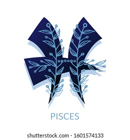 Zodiac sign Pisces with flowers isolated on white background. Zodiac constellation. Vector illustration for horoscope and astrological forecast.