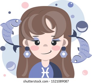 Zodiac sign pisces girl avatar face horoscope