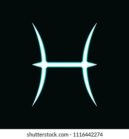 Zodiac Sign Pisces, Glowing Neon Light Symbol , Vector llustration
