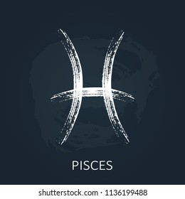 Zodiac sign Pisces isolated on chalkboard background. Design element for horoscope and astrological forecast.