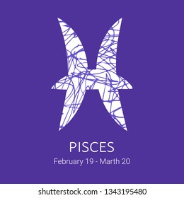Zodiac sign Pisces isolated on blue background. Zodiac constellation. Floral pattern. Design element for horoscope and astrological forecast.