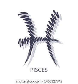 Zodiac sign Pisces isolated on white background. Zodiac constellation. Hand drawn style. Design element for horoscope and astrological forecast.