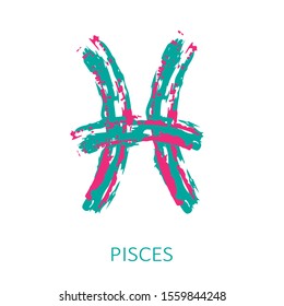 Zodiac sign Pisces isolated on white background. Zodiac constellation. Design element for horoscope and astrological forecast. Hand drawn style. Vector illustration.