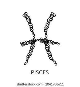 Zodiac sign Pisces isolated on white background. Zodiac constellation. Design element for horoscope and astrological forecast. Vector illustration.