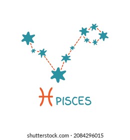 Zodiac sign Pisces isolated on white background. Zodiac constellation. Design element for horoscope and astrological forecast. Vector illustration.