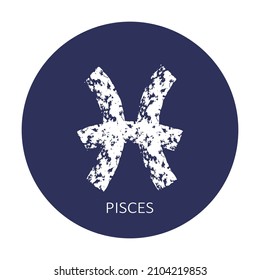 Zodiac sign Pisces isolated on dark blue background. Zodiac constellation. Design element for horoscope and astrological forecast. Vector illustration.