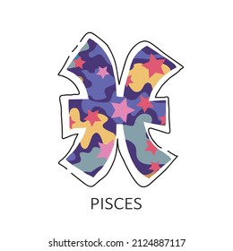 Zodiac sign Pisces isolated on white background. Woman camo trendy colors. Design element for horoscope and astrological forecast. Vector illustration.