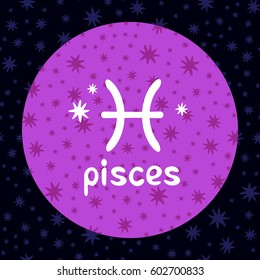 Zodiac sign Pisces isolated on dark background. Design element for flyers or greeting cards.