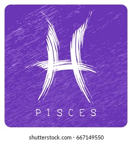Zodiac sign Pisces isolated on blue grunge background. Design element for badges and stickers.
