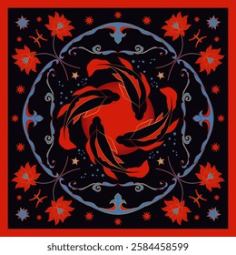 Zodiac Sign Pisces Neck Scarf. Vector Astrology Design for Neckerchief, Carpet, Kerchief, Bandana, Shawl, or Tablecloth