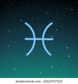 Zodiac sign Pisces on the background of the starry sky. Glowing vector symbol. The concept of horoscope, destiny, constellations, astrology, esoteric. Vector illustration