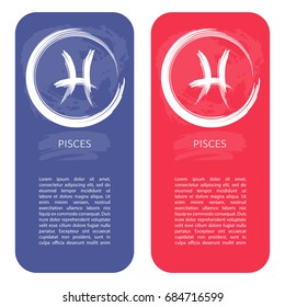 Zodiac sign Pisces. Template for banners or flyers. Blue variant for boys and red variant for girls.