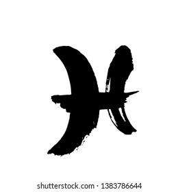 Zodiac sign Pisces. Vector dry brush illustration isolated on white background.