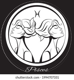 Zodiac sign Pisces woman. Pop art illustration. Line art, ideal for poster, print, postcard, colouring book.