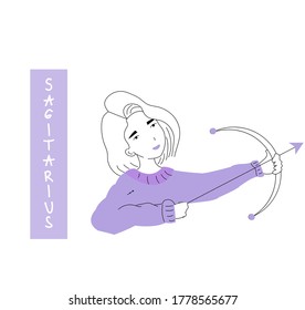 Zodiac sign of Sagitarius. Hand drawn vector. Girl illustration.