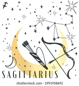 Zodiac sign sagittarius in boho style. Trendy vector illustration.  Creative decorative elegant astrology zodiac emblem template for logo.