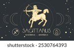 Zodiac sign Sagittarius in engraving hand drawn style. Retro astrological sign Centaur design template. Vector illustration.