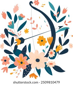 Zodiac sign Sagittarius with floral flora, vector illustration, white isolated background.