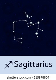 Zodiac sign Sagittarius. Horoscope constellation star. Abstract space night sky background with stars and bokeh at the back. Vector illustration. Good for mobile applications, science template.