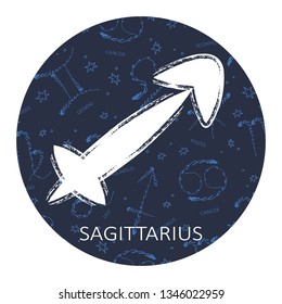 Zodiac sign Sagittarius isolated on dark background. Zodiac constellation. Design element for horoscope and astrological forecast.