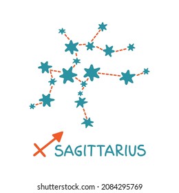 Zodiac sign Sagittarius isolated on white background. Zodiac constellation. Design element for horoscope and astrological forecast. Vector illustration.