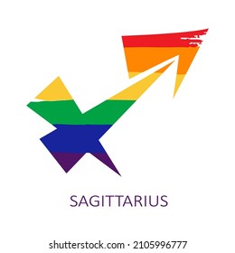 Zodiac sign Sagittarius isolated on white background. Gay rainbow flag colors. Zodiac constellation. Design element for horoscope and astrological forecast. Vector illustration.