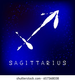 Zodiac sign Sagittarius isolated on white background. Design element for flyers or greeting cards. Grunge style.