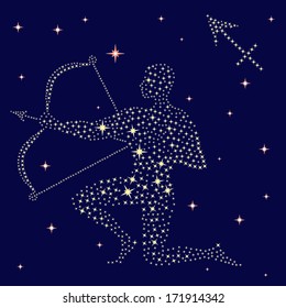 Zodiac sign Sagittarius on a background of the starry sky, vector illustration