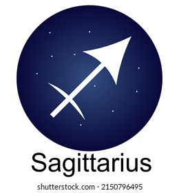 Zodiac sign Sagittarius on a background of stars. The horoscope element consists of 12 zodiac signs. Astrological vector illustration.