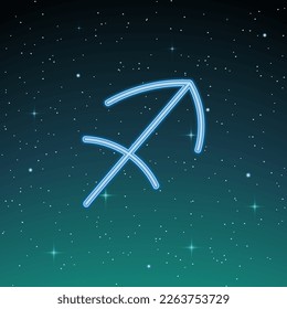 Zodiac sign Sagittarius on the background of the starry sky. Glowing vector symbol. The concept of horoscope, destiny, constellations, astrology, esoteric. Vector illustration