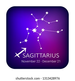 Zodiac sign Sagittarius on night sky background. Zodiac constellation. Design element for horoscope and astrological forecast.