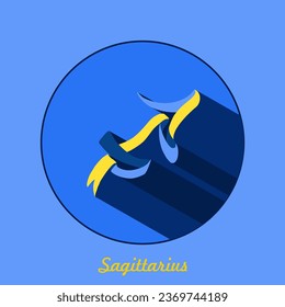 Zodiac sign Sagittarius. Traditional national Ukrainian colors are blue and yellow. Decorative composition. Horoscope logo.