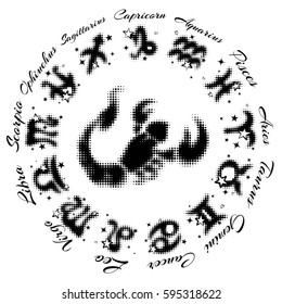 zodiac sign Scorpio 13 characters, vector illustration