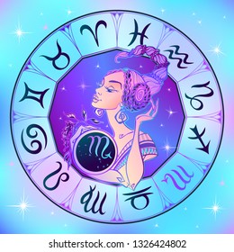 Zodiac sign Scorpio a beautiful girl. Horoscope. Astrology. Vector.