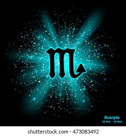 Zodiac sign Scorpio cosmic explosion background. Vector illustration
