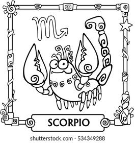 Zodiac sign Scorpio. Fantastic animation animal, linear drawing. Vector illustration, be used for coloring book.
