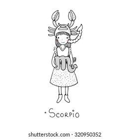 Zodiac sign. Scorpio. Hand drawn vector illustration on a white background. Coloring book.