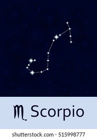 Zodiac sign Scorpio. Horoscope constellation star. Abstract space night sky background with stars and bokeh at the back. Vector illustration. Good for mobile applications, astrology, science template.