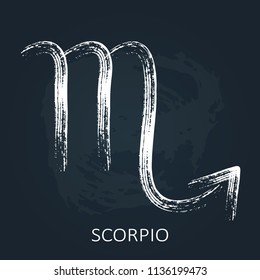 Zodiac sign Scorpio isolated on chalkboard background. Design element for horoscope and astrological forecast.